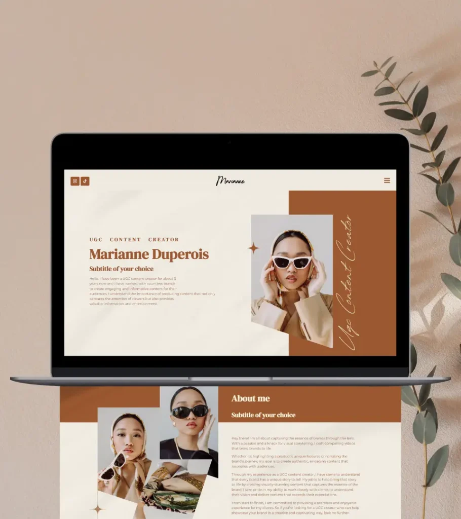 Mariannne an Elementor Template Kit, Website Template UGC Creator Portfolio 7