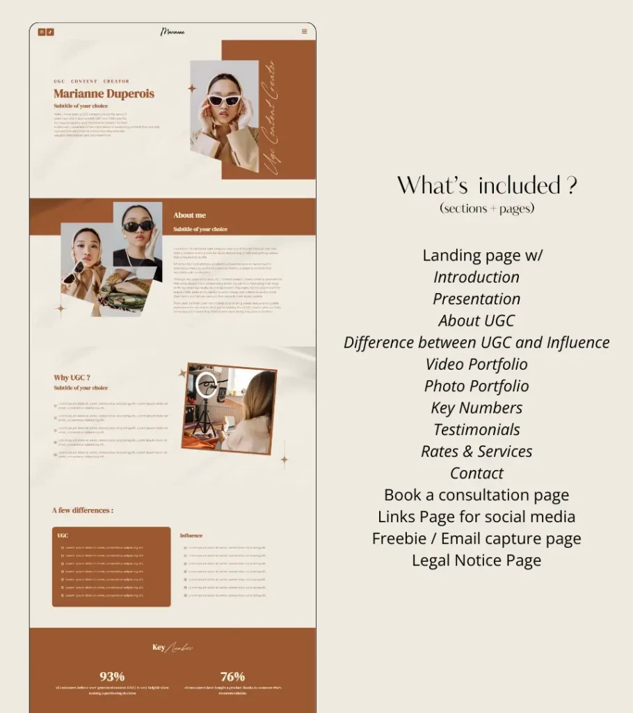 Mariannne an Elementor Template Kit, Website Template UGC Creator Portfolio 5