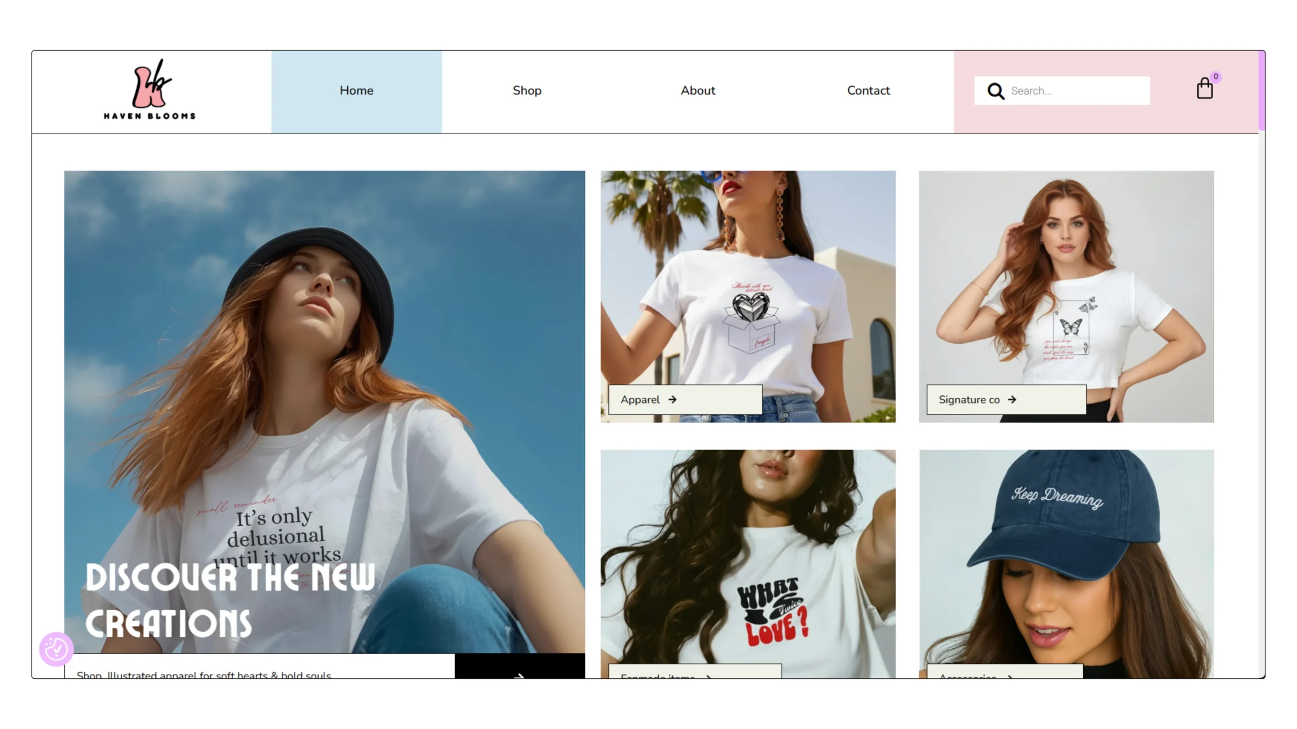 HavenBlooms, site web ecommerce réalisé par Sharon - sharondesign.fr