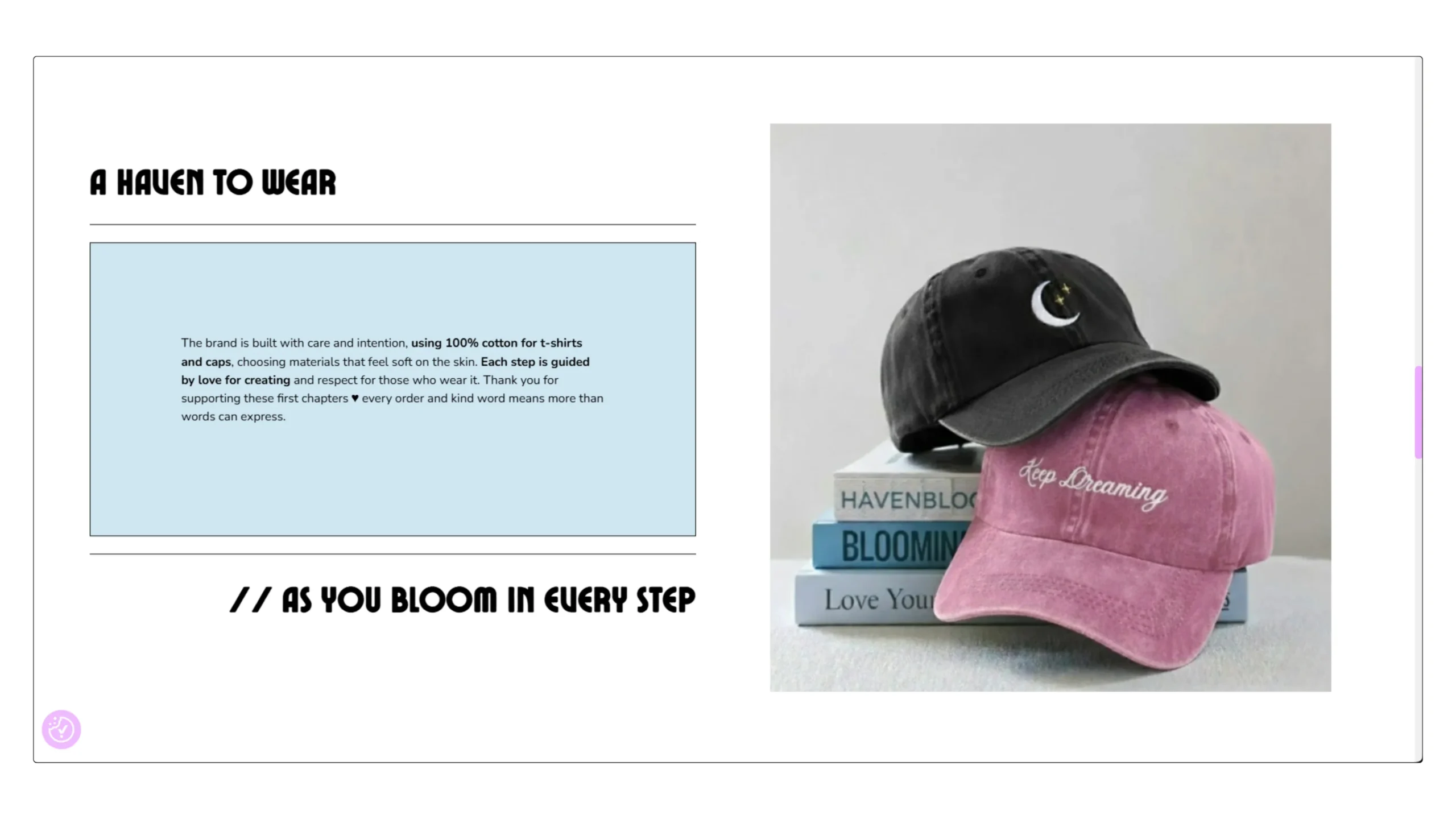 HavenBlooms, site web ecommerce réalisé par Sharon - sharondesign.fr